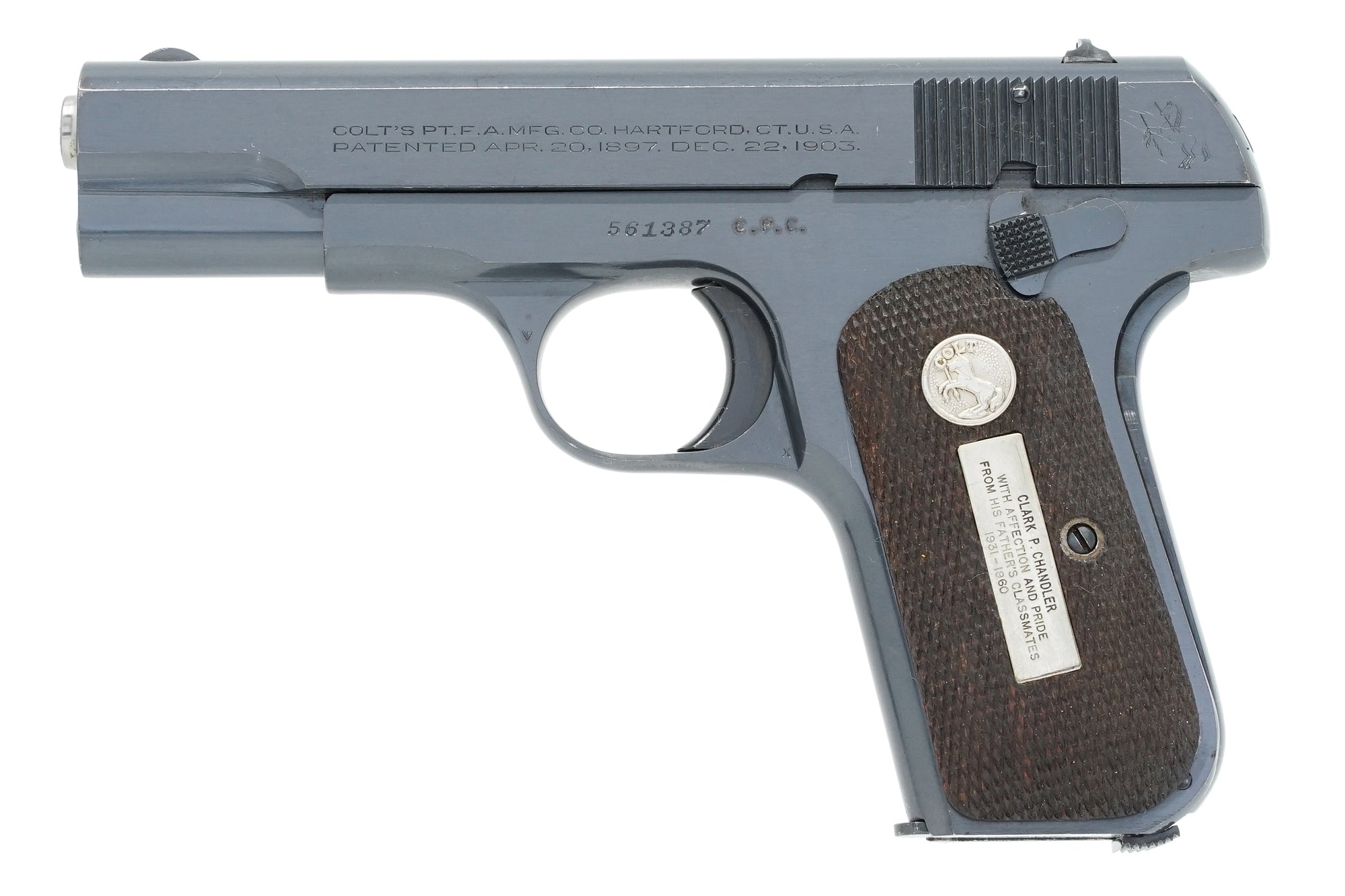 Colt 1903 Pocket Hammerless 32ACP SN:561387 MFG:1944 - Chandler Presentation
