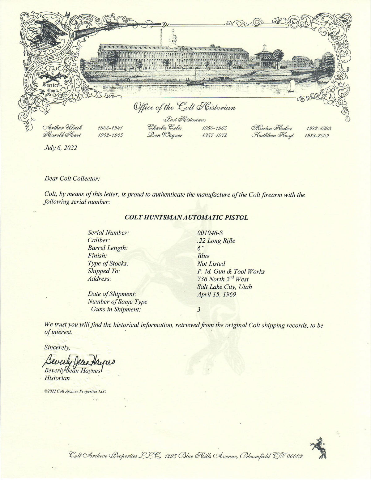 Colt Huntsman 6&quot; 22LR SN:001046-S MFG:1969
