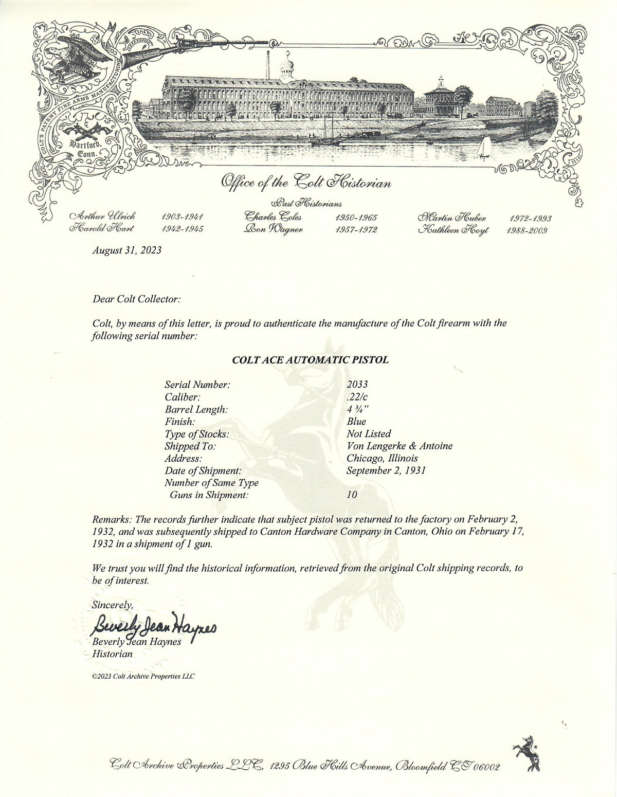 Colt Ace 22LR SN:2033 MFG:1931