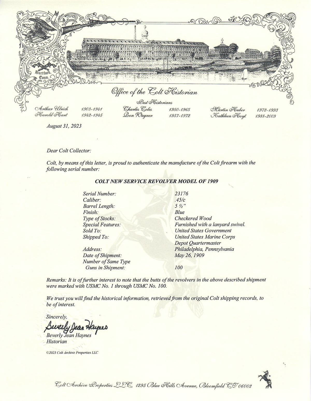 Colt M1909 New Service 5 1/2&quot; 45 Colt SN:23176 MFG:1909 - USMC