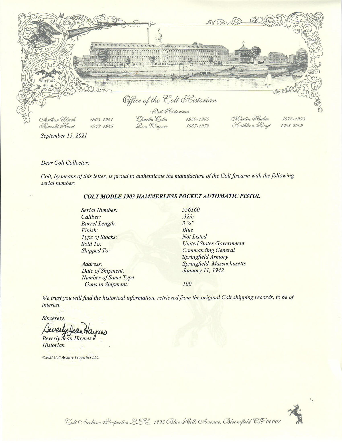 Colt 1903 Pocket Hammerless 32ACP SN:556160 MFG:1942
