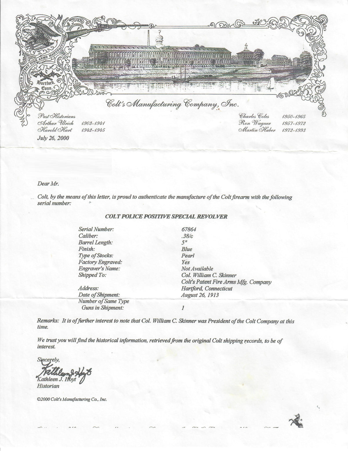 Colt Police Positive 38 5&quot; SN:67864 MFG:1913 - Skinner