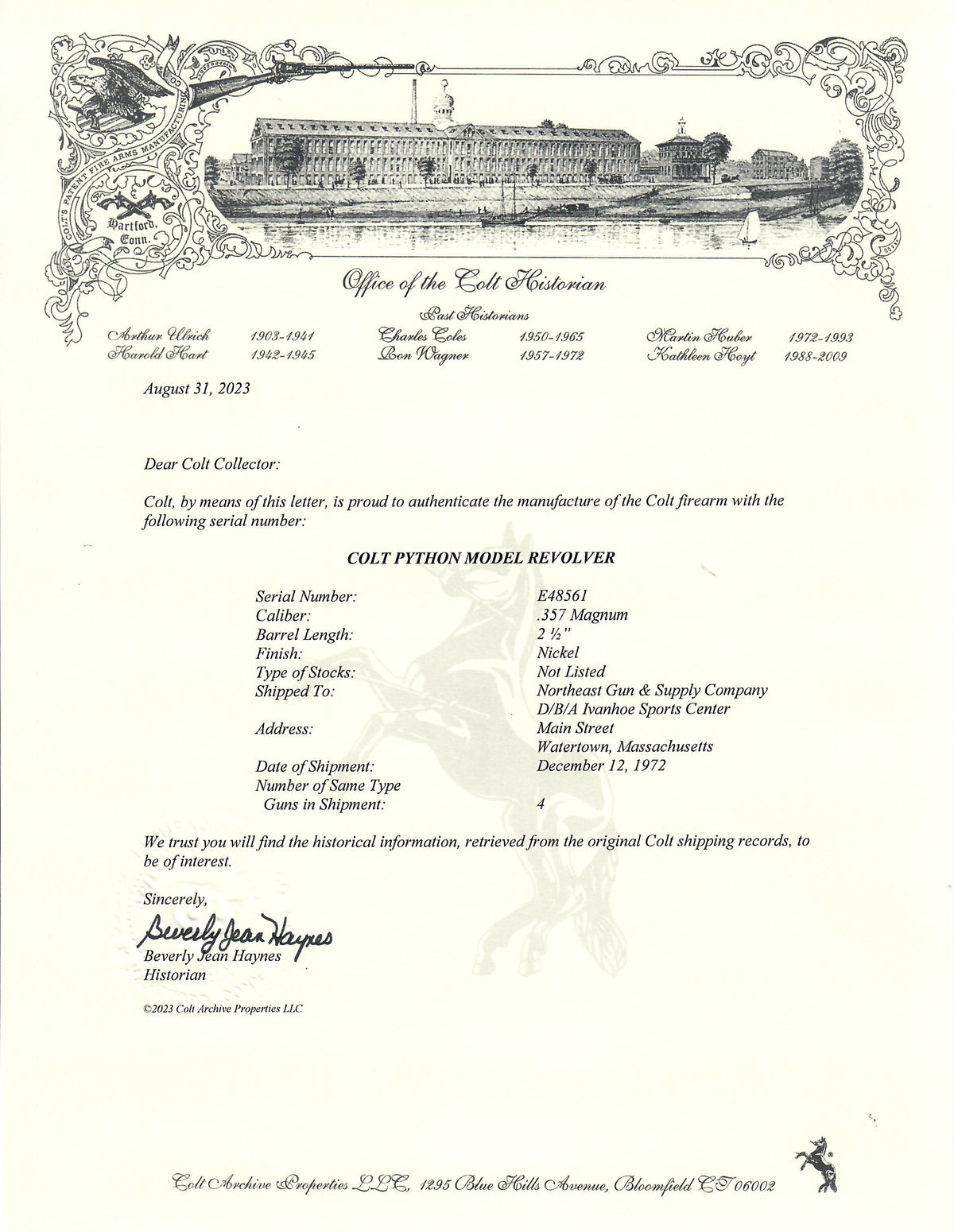 Colt Python 2.5&quot; 357 Mag SN:E48561 MFG:1972