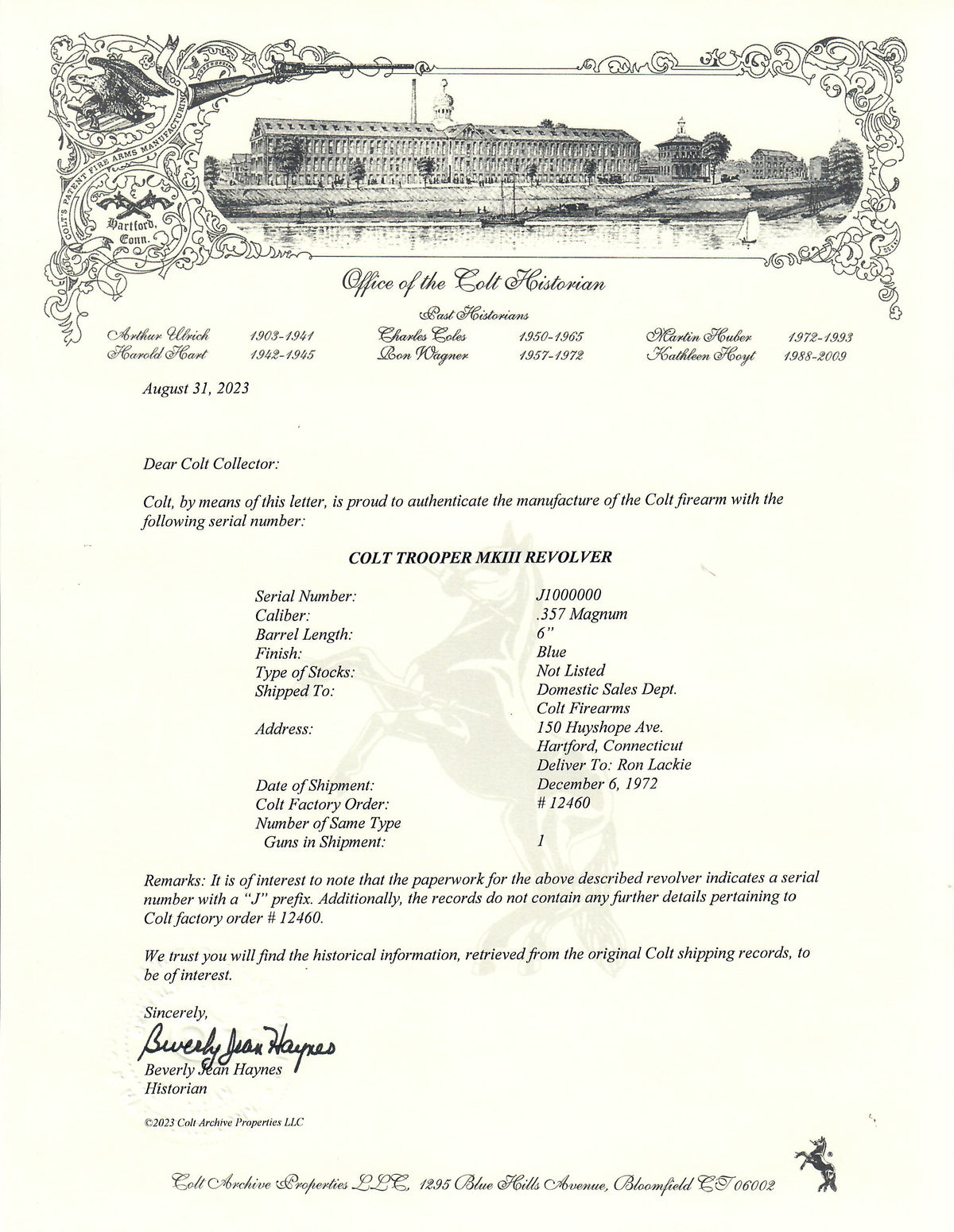 Colt Trooper MKIII 357 Mag SN:100000J MFG:1972