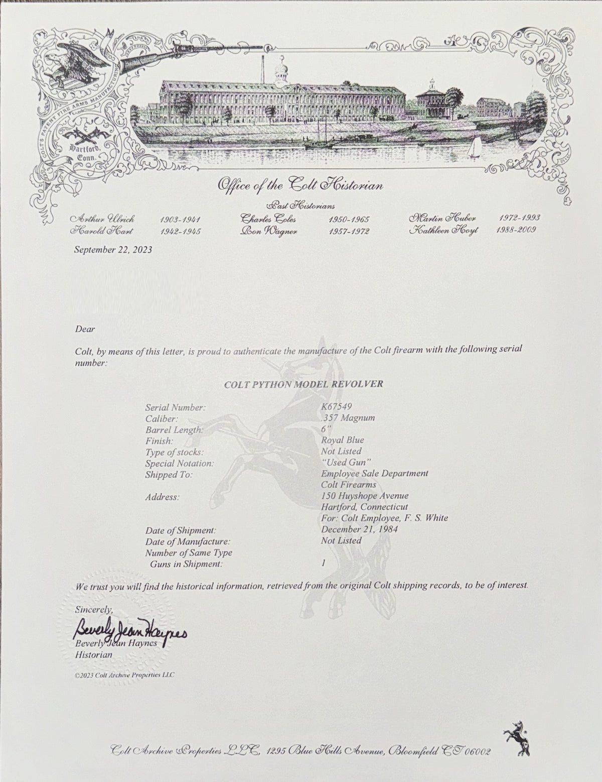 Colt Python 6&quot; 357 MAG SN:K67549 MFG:1984 - Pinto