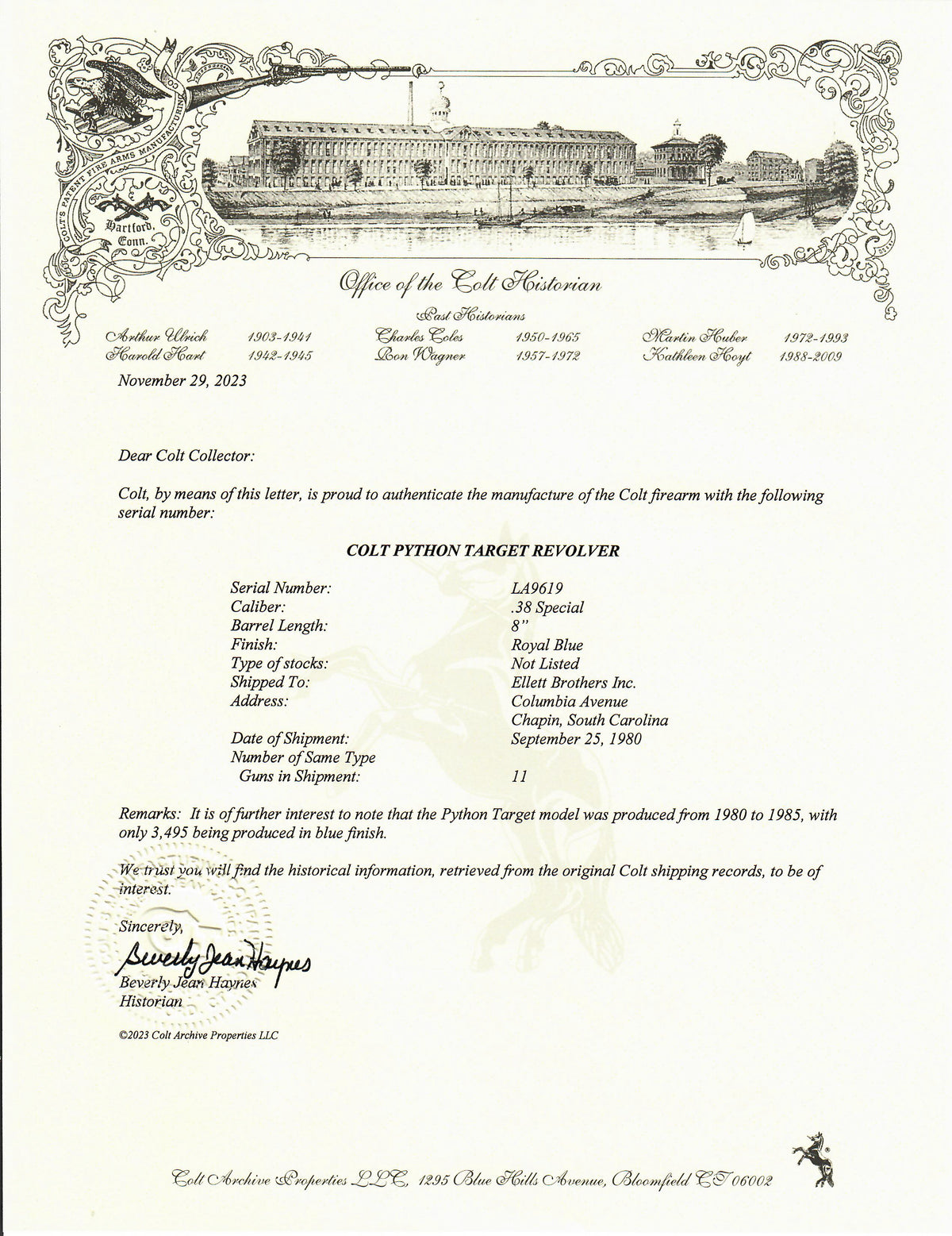 Colt Python Target 8&quot; 38 Special SN:LA9619 MFG:1980