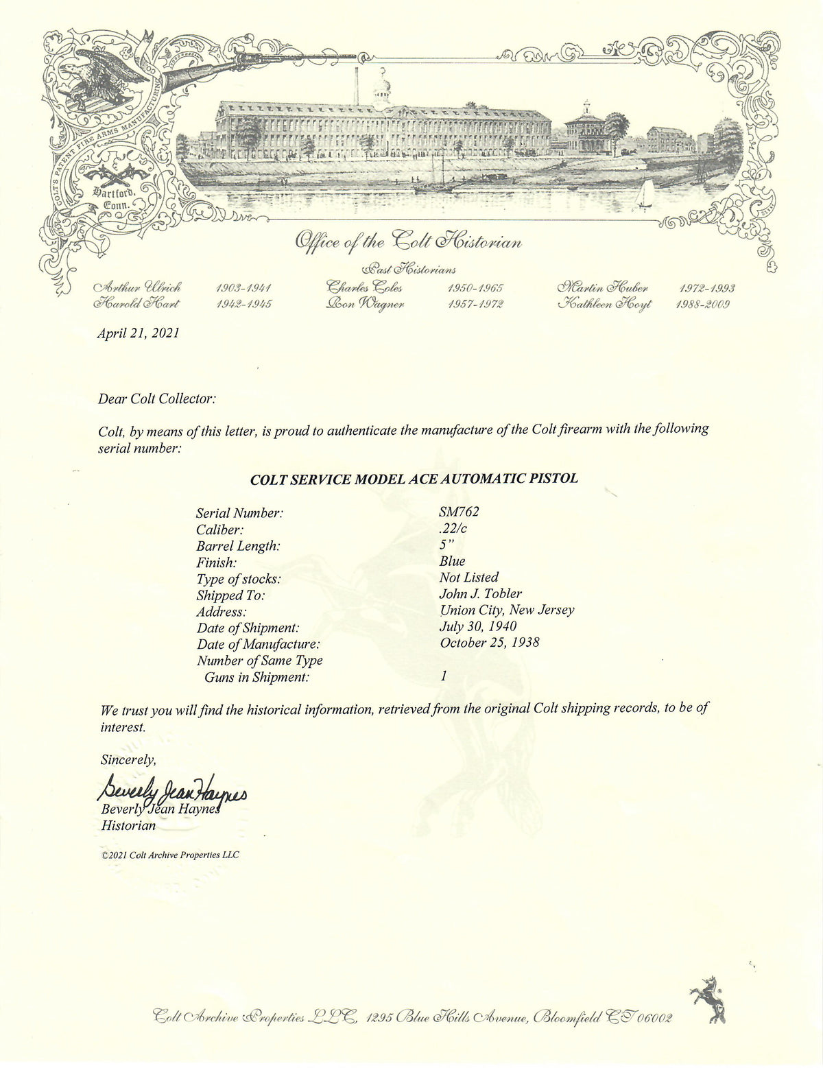 Colt Service Model Ace 22LR SN:SM762 MFG:1938