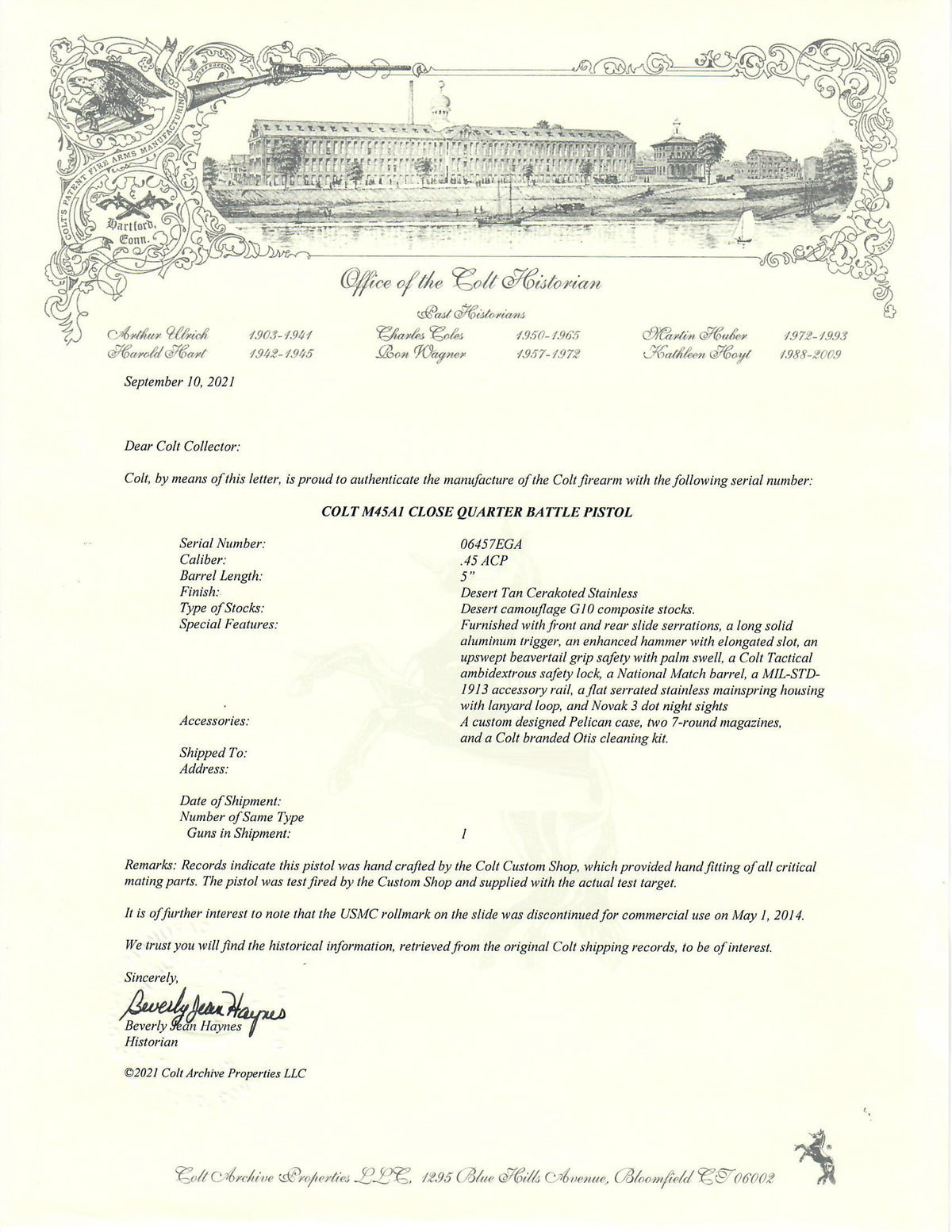 Colt M45A1 CQBP Custom Shop 45ACP SN:06457EGA MFG:2014
