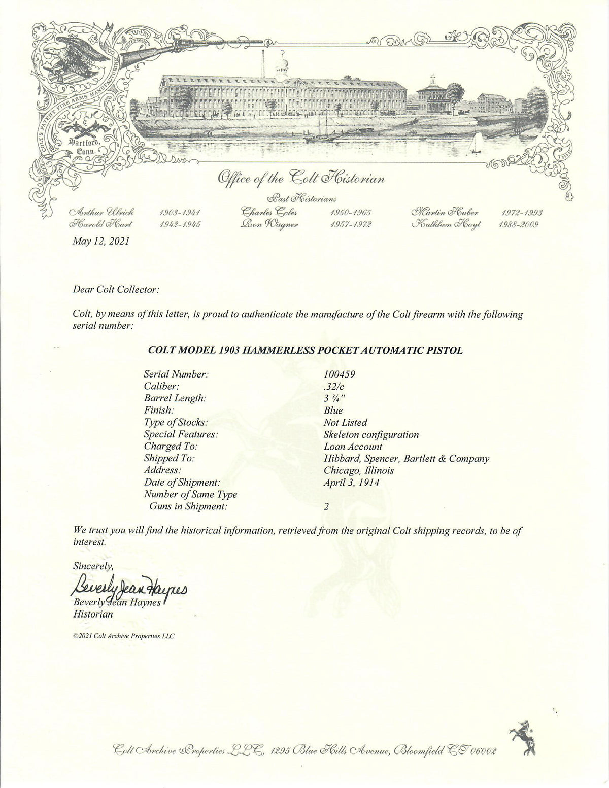 Colt 1903 Pocket Hammerless 32ACP SN:100459 MFG:1914 Factory Skeleton Cut-Away