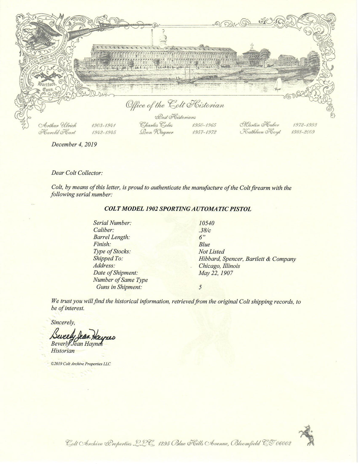 Colt 1902 Sporting 38 SN:10540 MFG:1907
