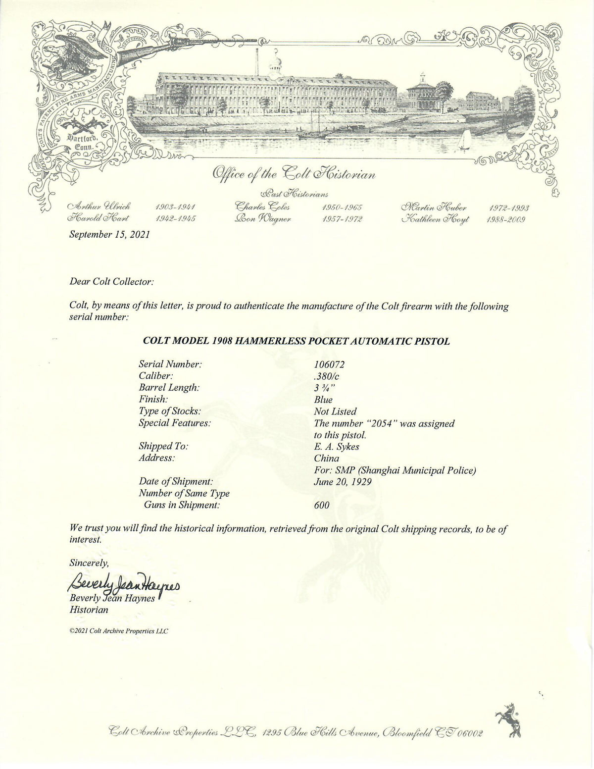 Colt 1908 Pocket Hammerless 380ACP SN:106072 MFG:1929 - Shanghai Municipal Police