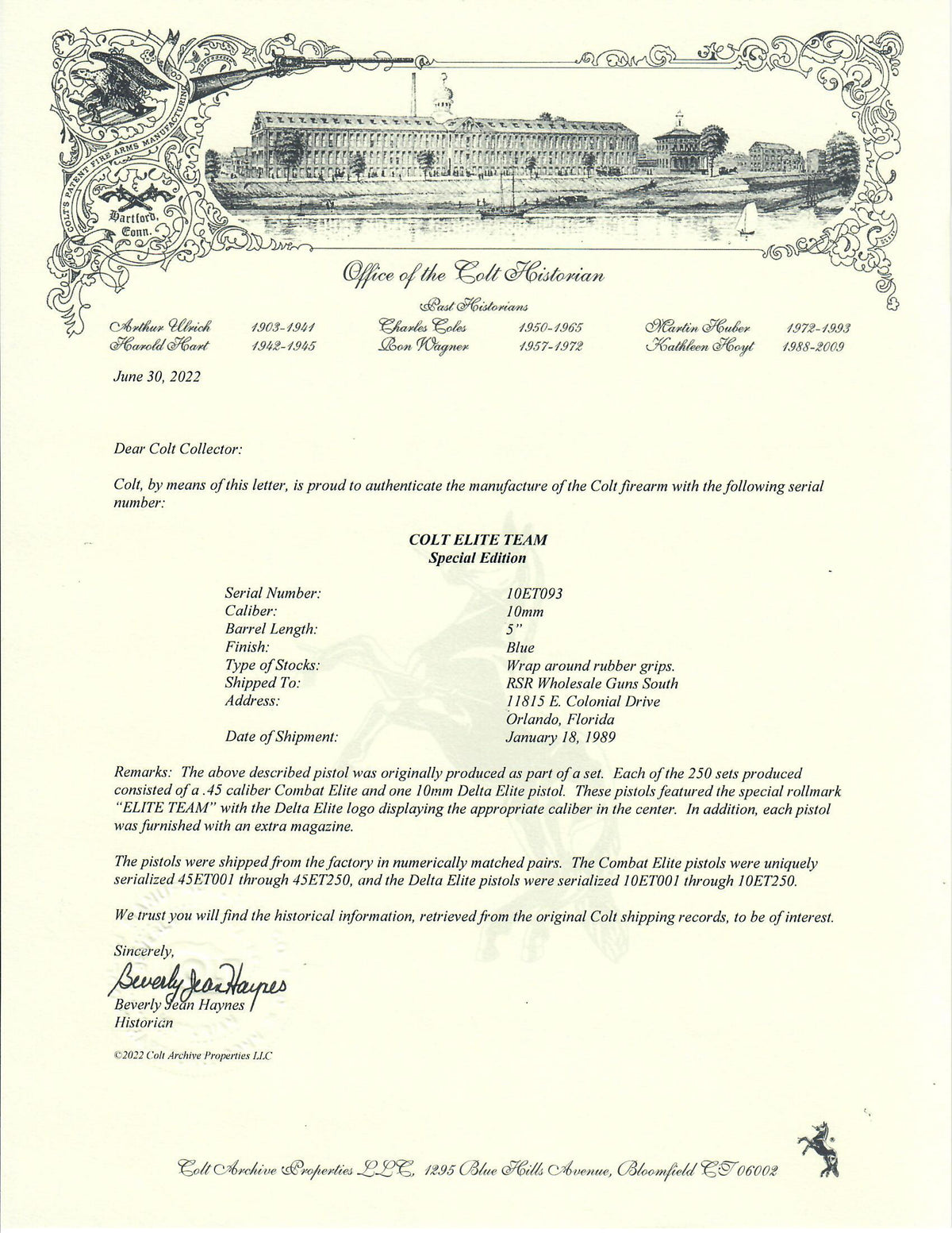 Colt Delta Elite Team 10MM SN:10ET093 MFG:1989