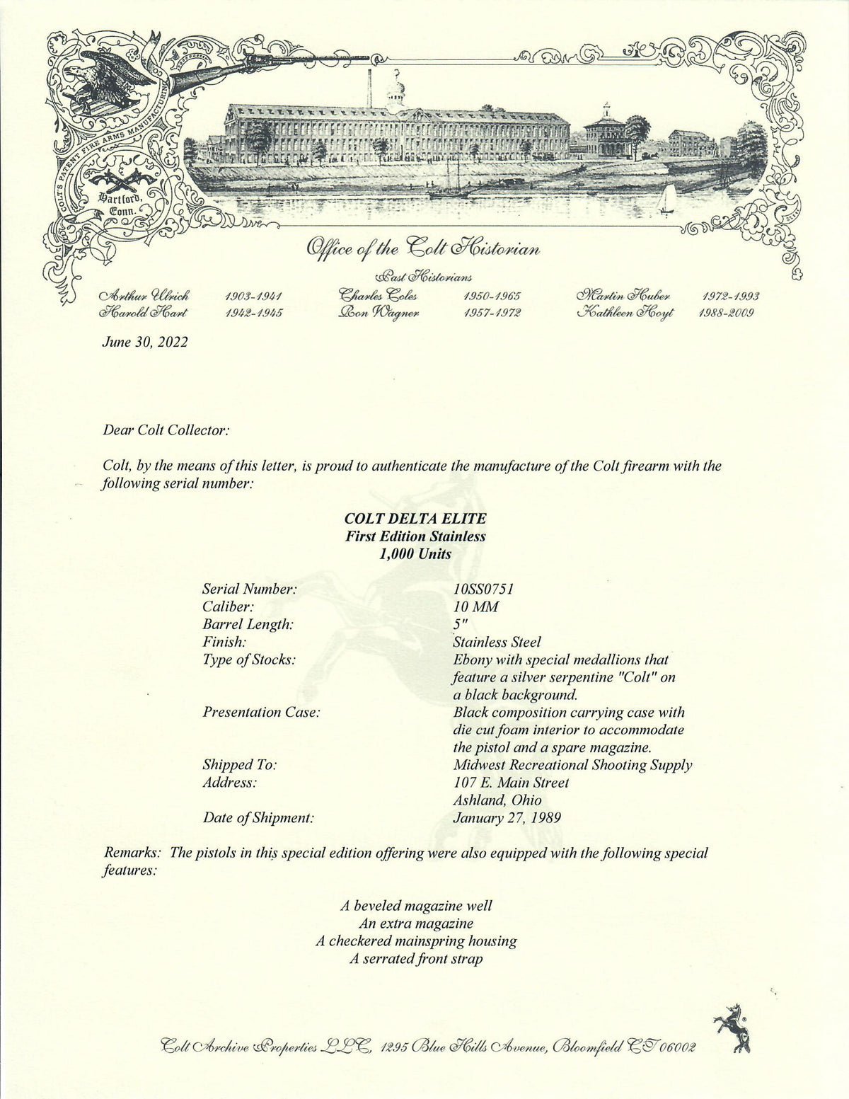 Colt Delta Elite First Edition 10MM SN:10SS0751 MFG:1989