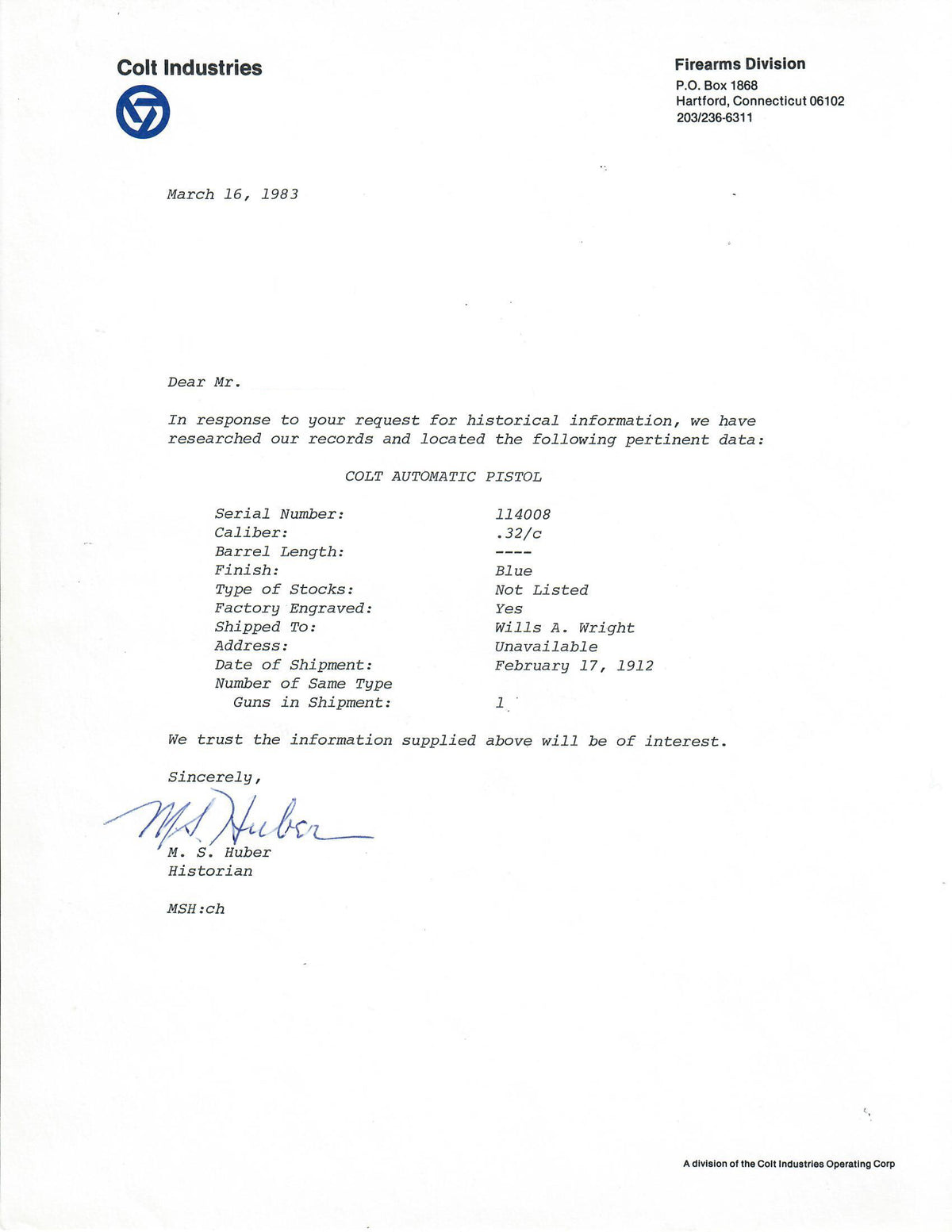 Colt 1903 Pocket Hammerless 32ACP SN:114008 MFG:1912 - Factory Engraved