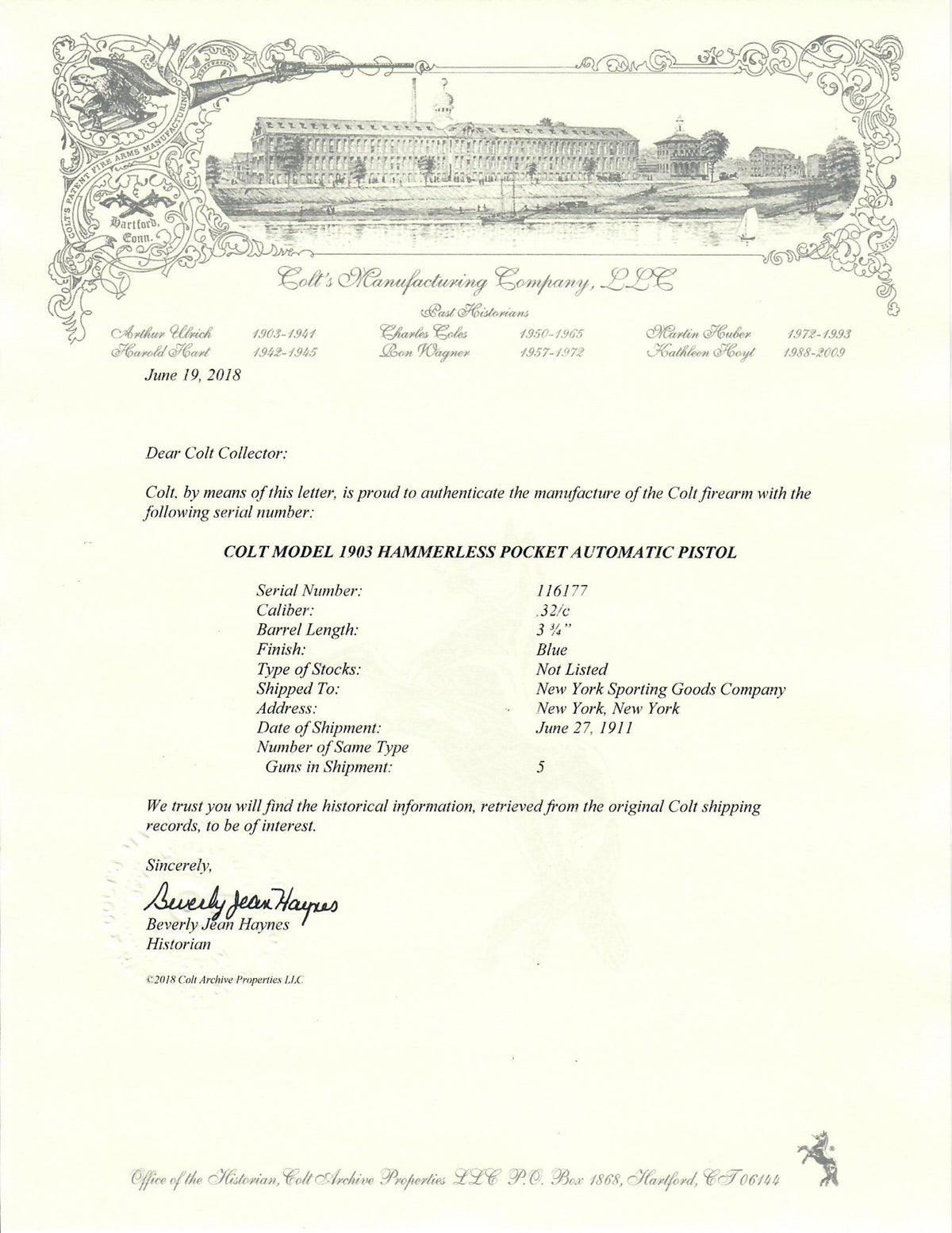 Colt 1903 Pocket Hammerless 32ACP SN:116177 MFG:1911
