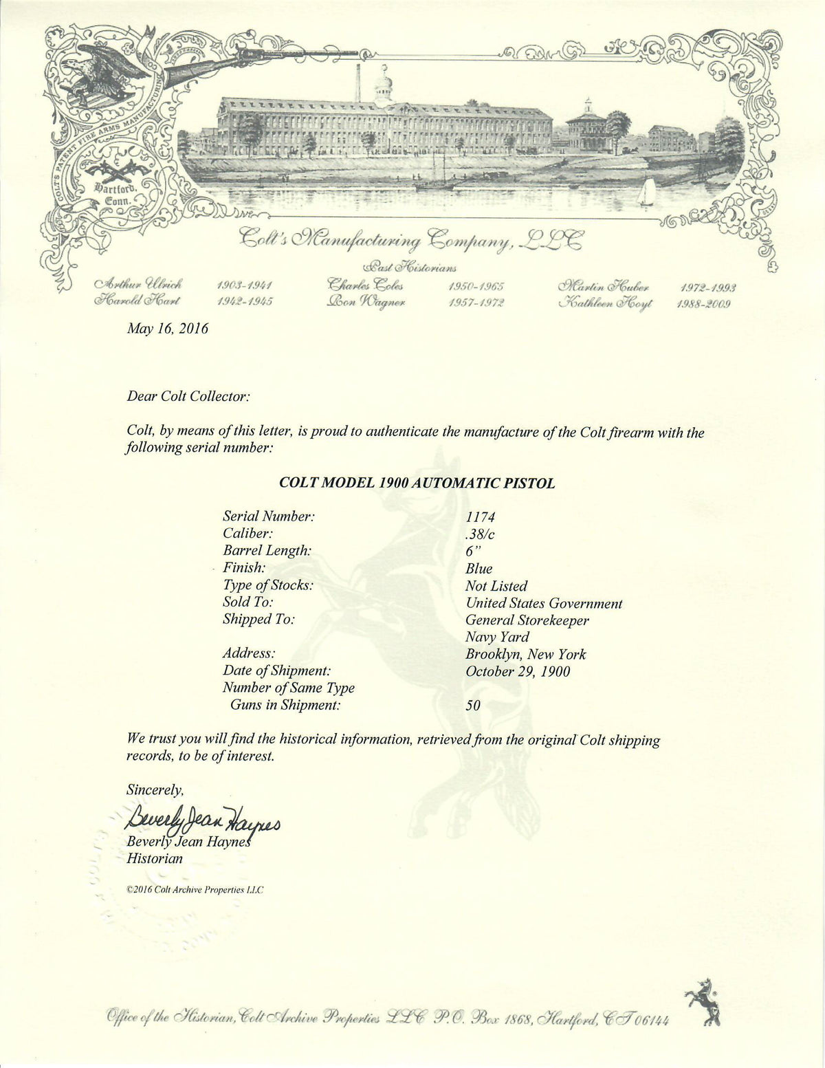 Colt Model 1900 38ACP SN:1174 MFG:1900 - Navy