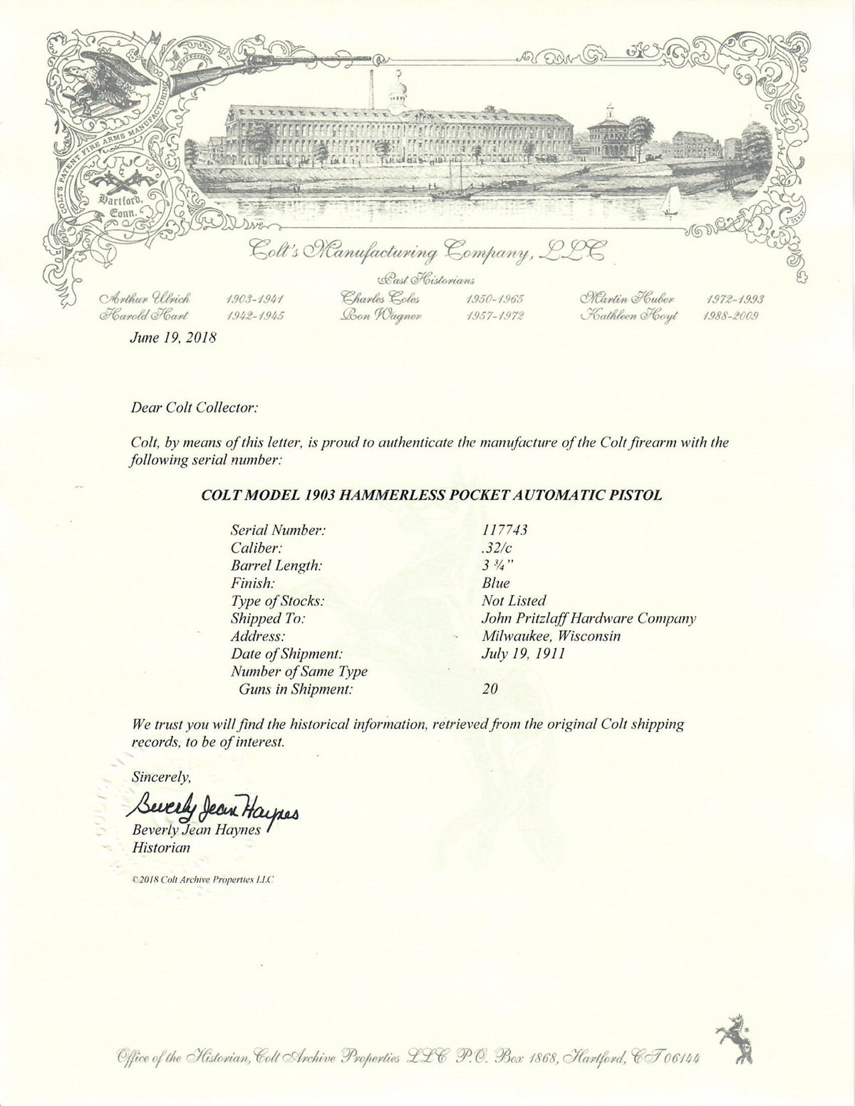 Colt 1903 Pocket Hammerless 32ACP SN:117743 MFG:1911