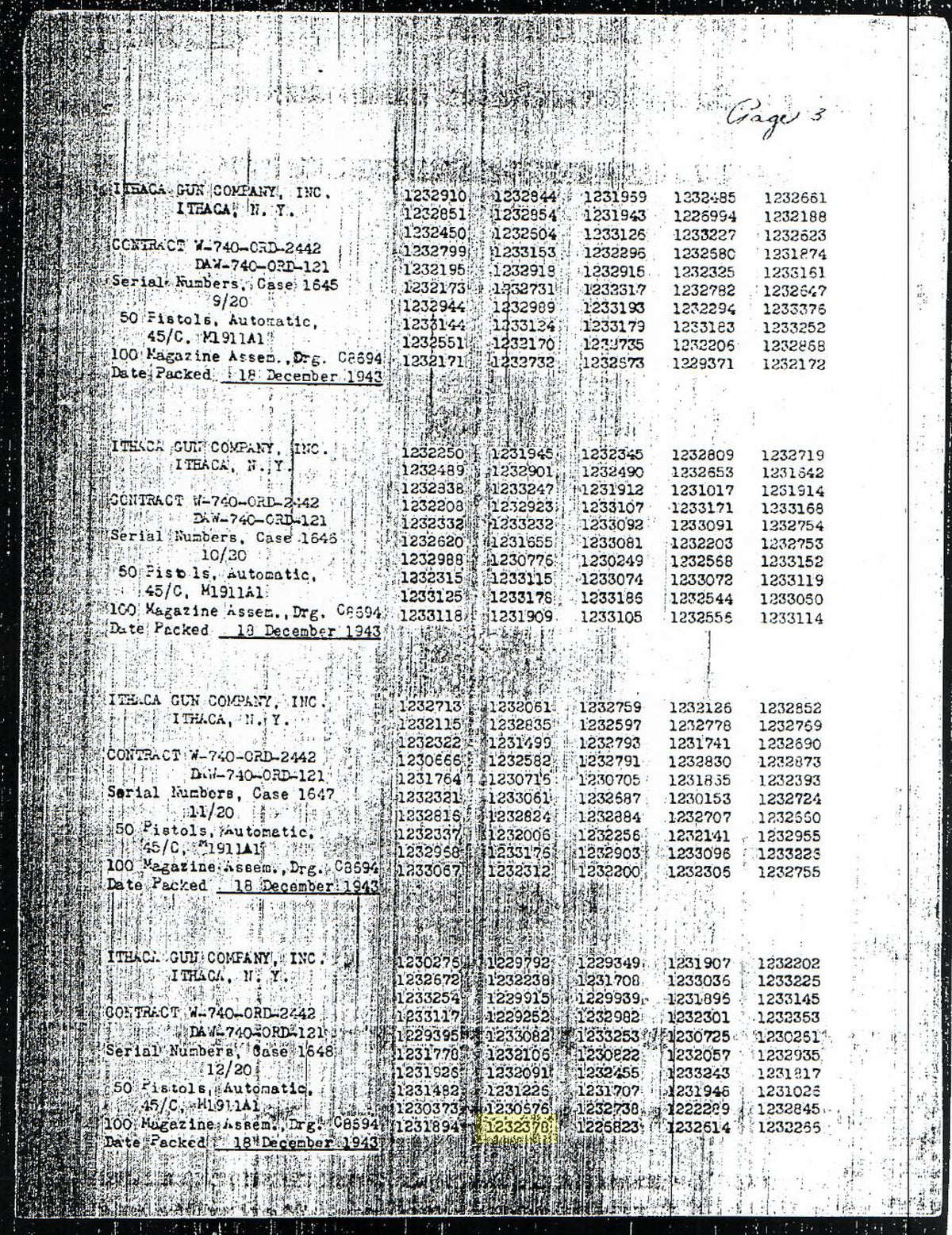 Ithaca M1911A1 45ACP SN:1232378 MFG:1943