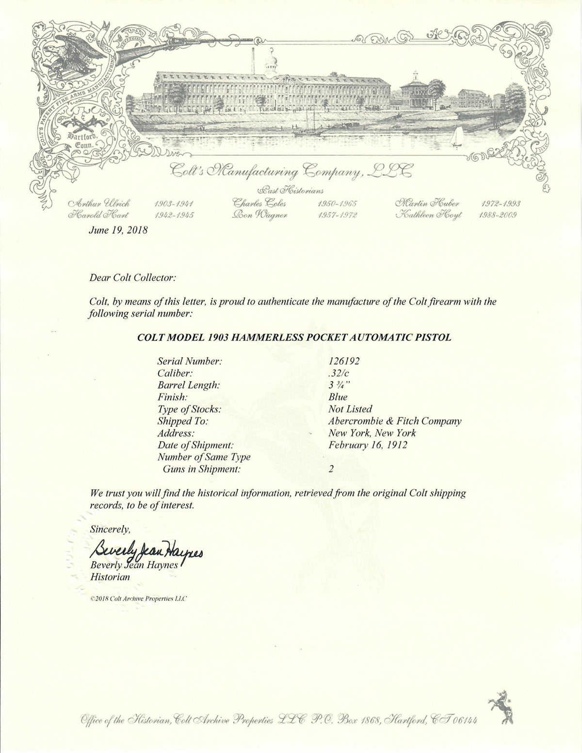 Colt 1903 Pocket Hammerless 32ACP SN:126192 MFG:1912