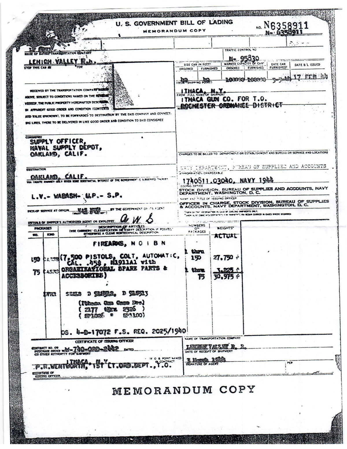 Ithaca M1911A1 45ACP SN:1264734 MFG:1944 - Navy