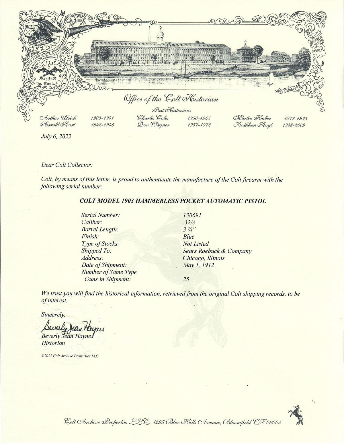 Colt 1903 Pocket Hammerless 32ACP SN:130691 MFG:1912