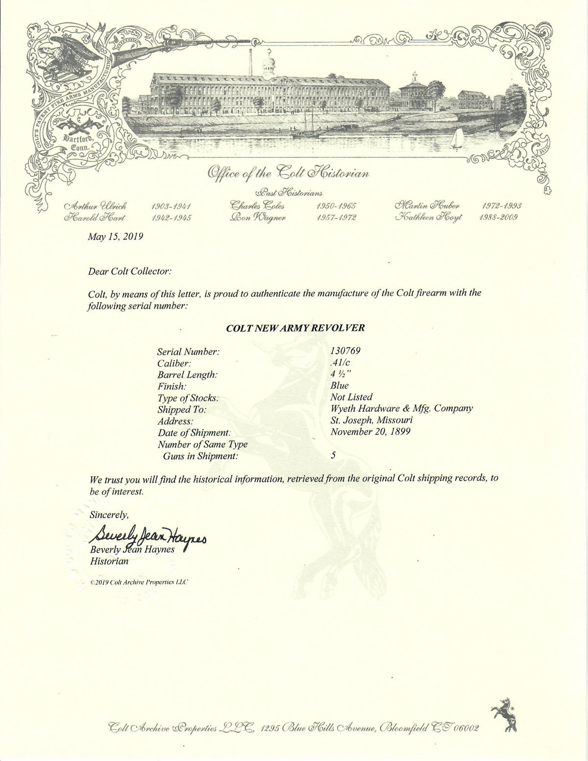 Colt New Army Revolver .41/c 4-1/2&quot; SN:130769 MFG:1899