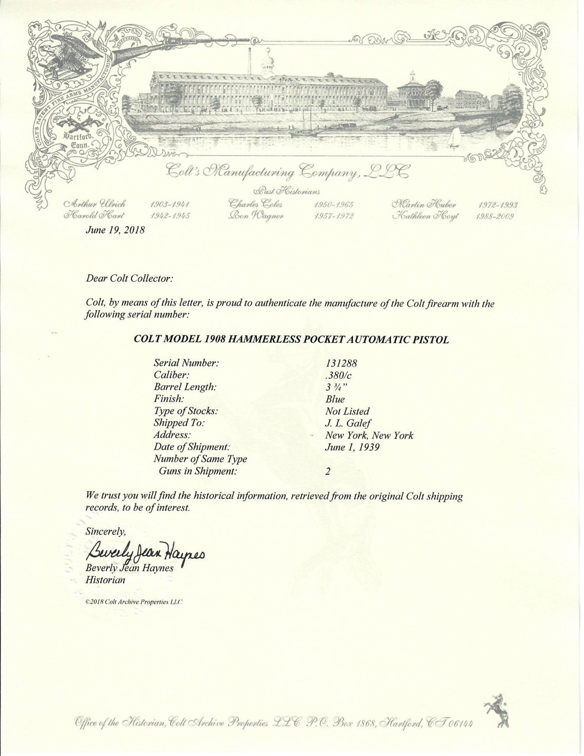 Colt 1908 Pocket Hammerless 380ACP SN:131288 MFG:1939