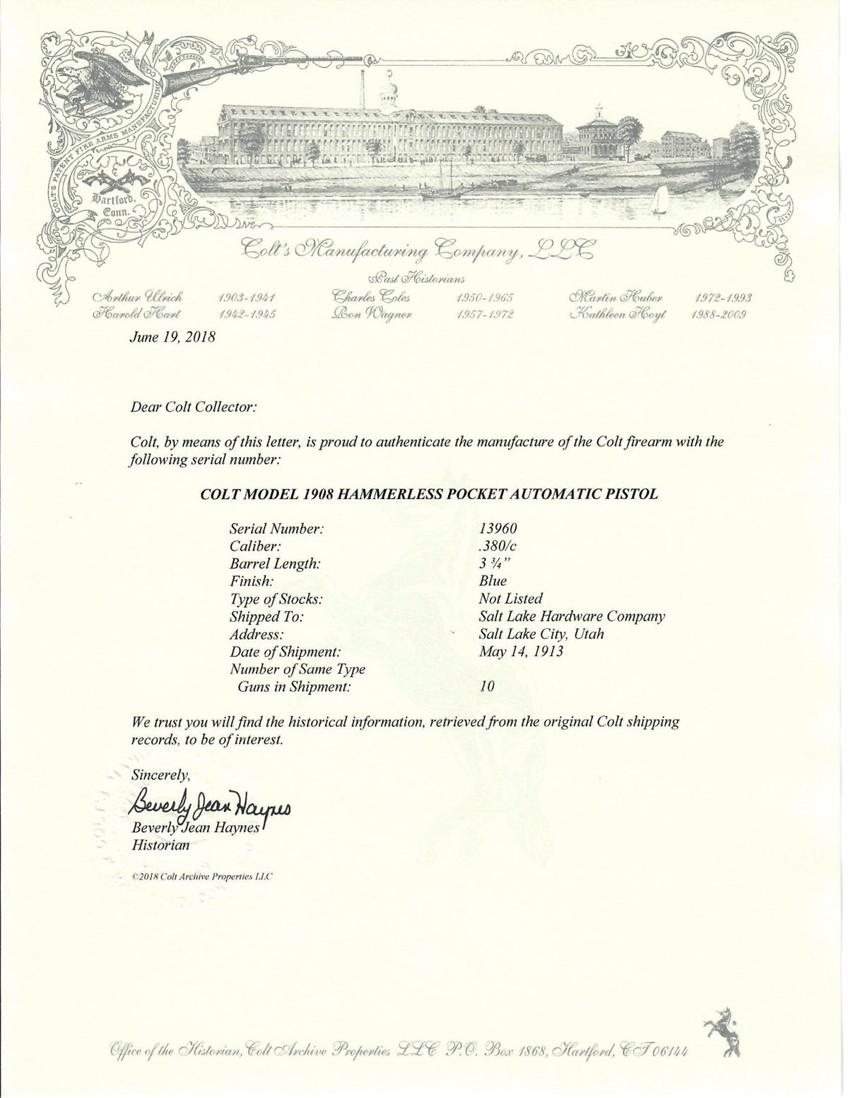 Colt 1908 Pocket Hammerless 380ACP SN:13960 MFG:1913