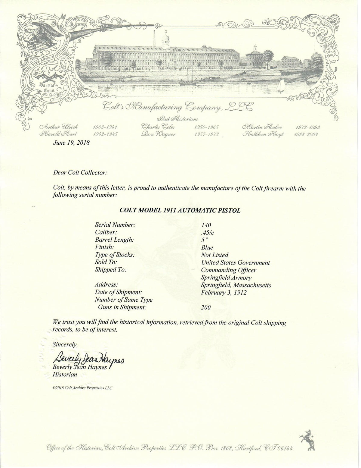 Colt M1911 45ACP SN:140 MFG:1912