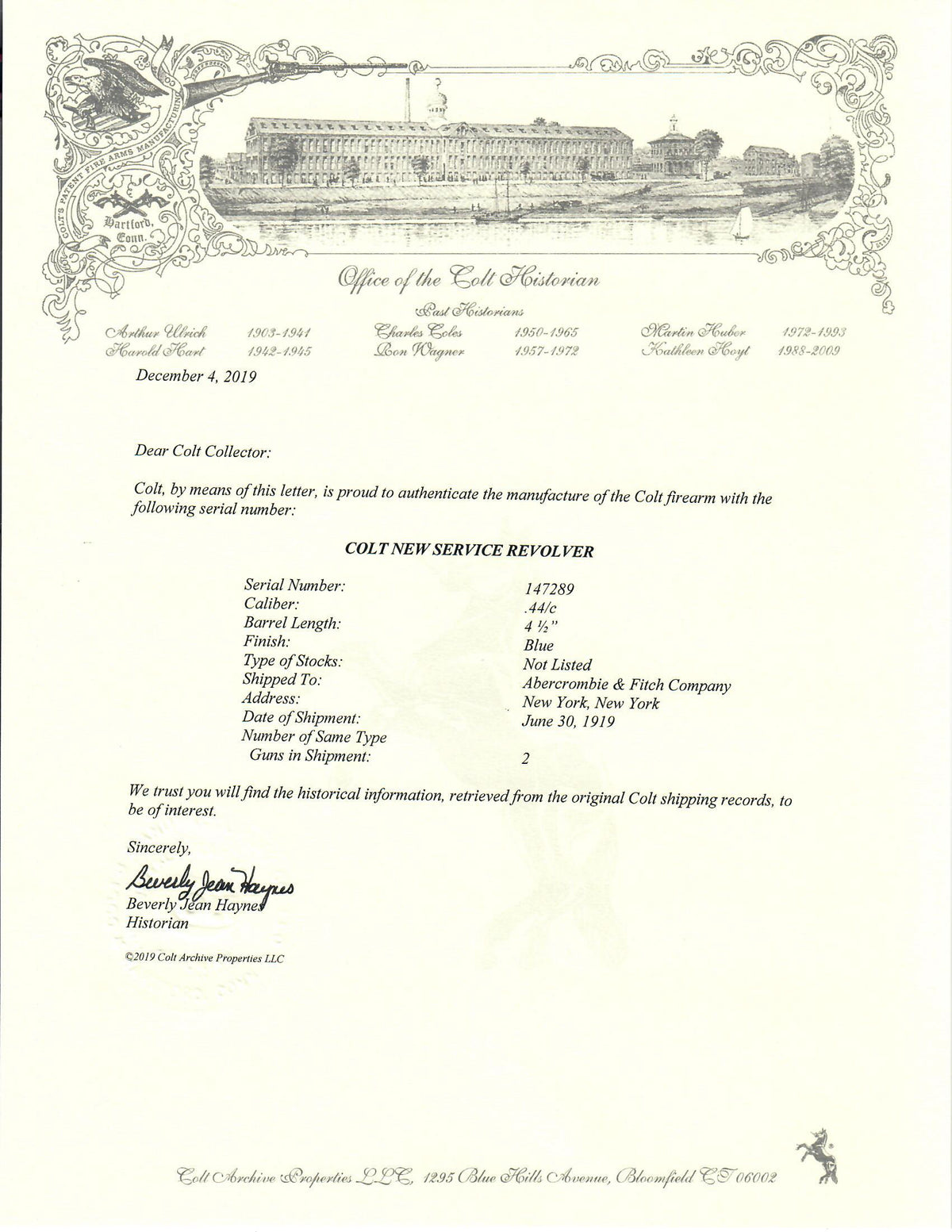 Colt New Service 44-40 4 1/2&quot; SN:147289 MFG:1919