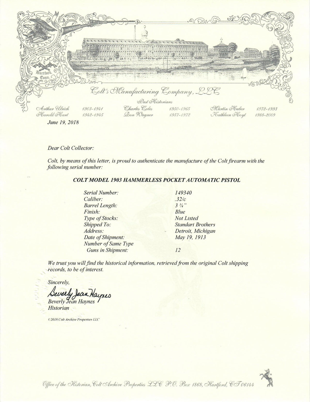 Colt 1903 Pocket Hammerless 32ACP SN:149340 MFG:1913