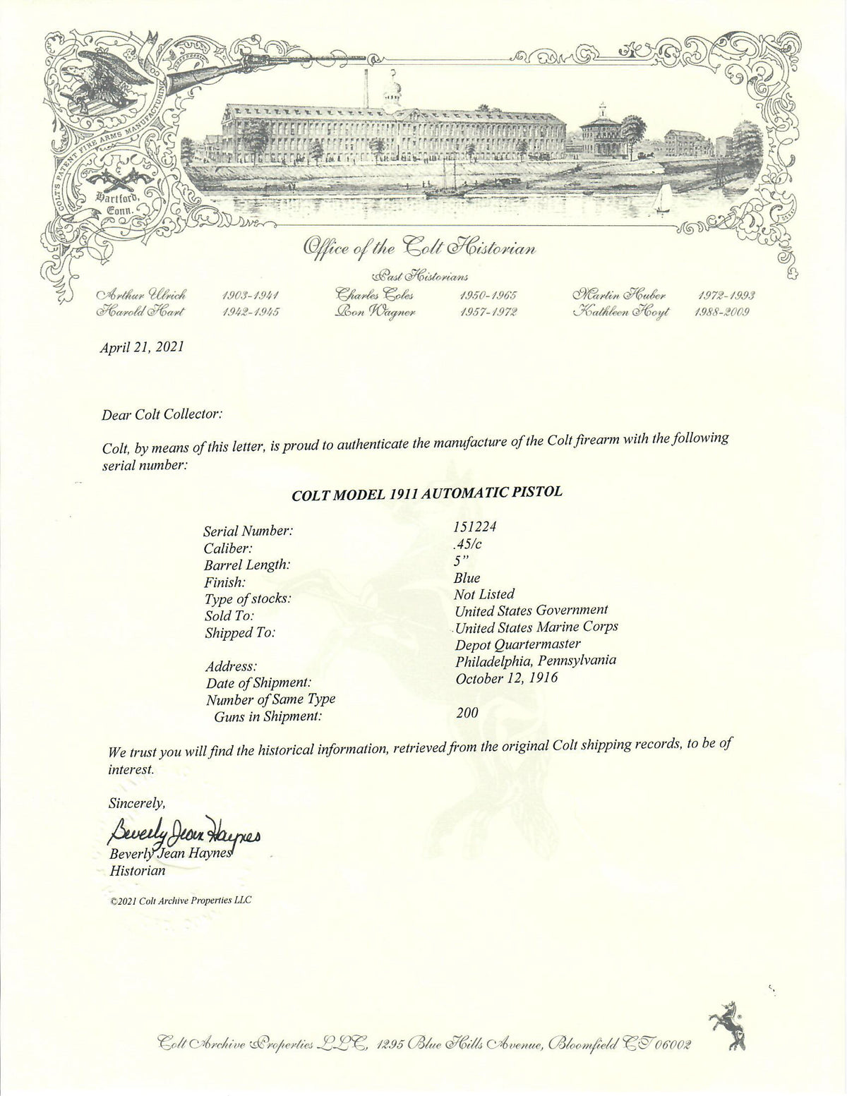 Colt M1911 45ACP SN:151224 MFG:1916 - USMC