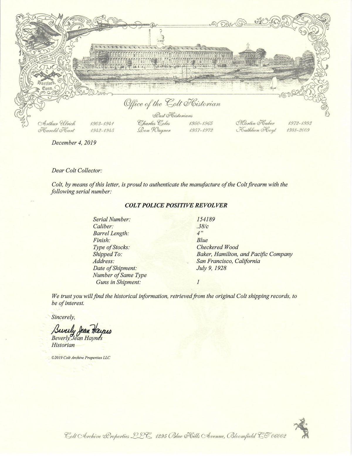 Colt Police Positive 38 4&quot; SN:154189 MFG:1928