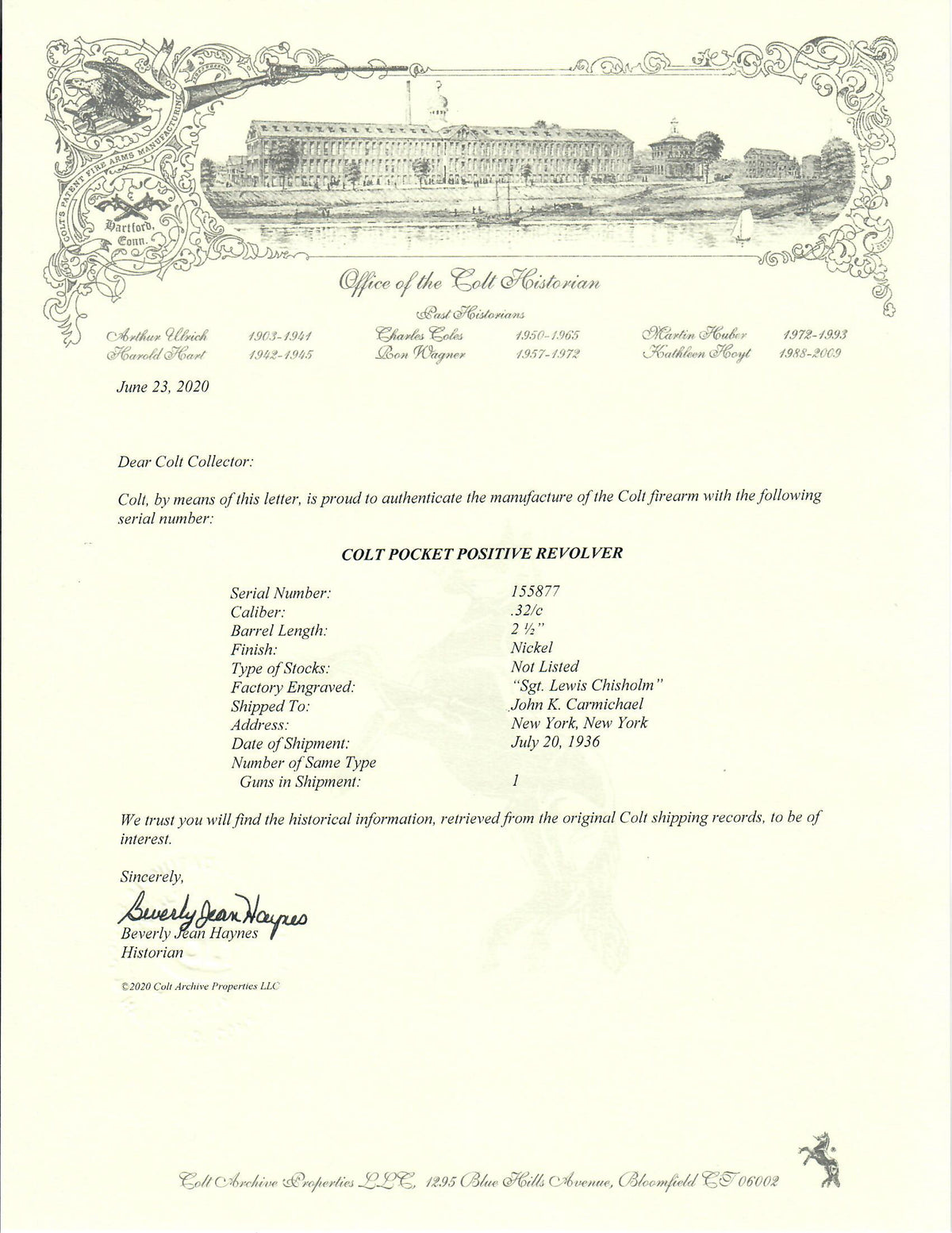 Colt Pocket Positive 2.5&quot; 32CTG SN:155877 MFG:1936 - Sgt. Chisholm