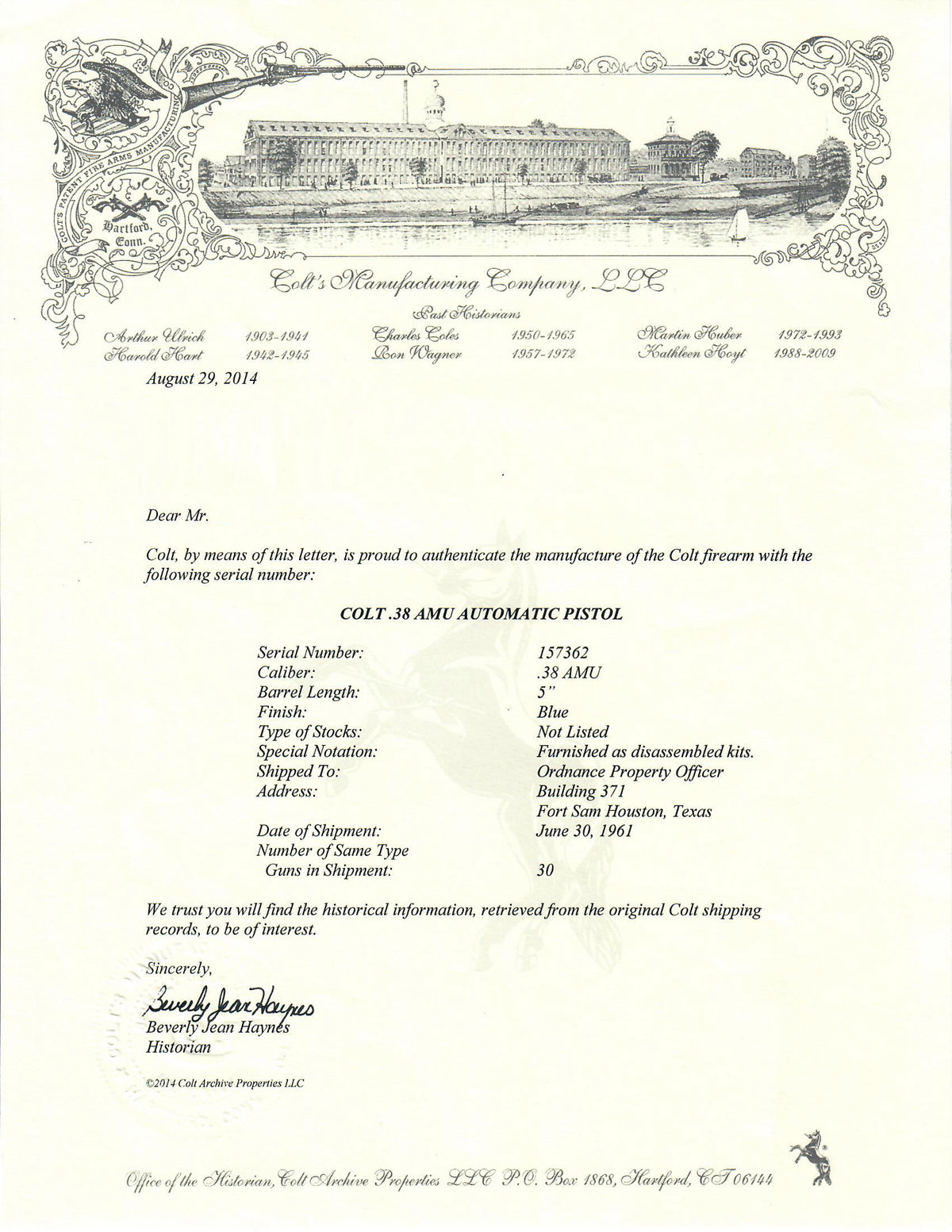 Colt .38 AMU Automatic Pistol SN:157362 MFG:1961