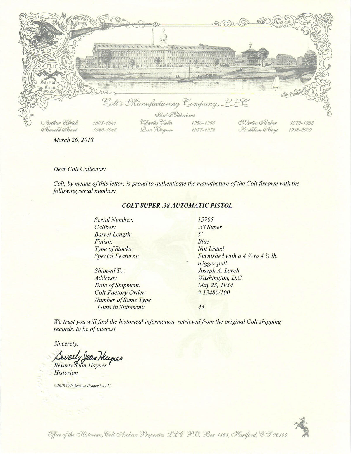 Colt .38 Super SN:15795 MFG:1934 - LORCH