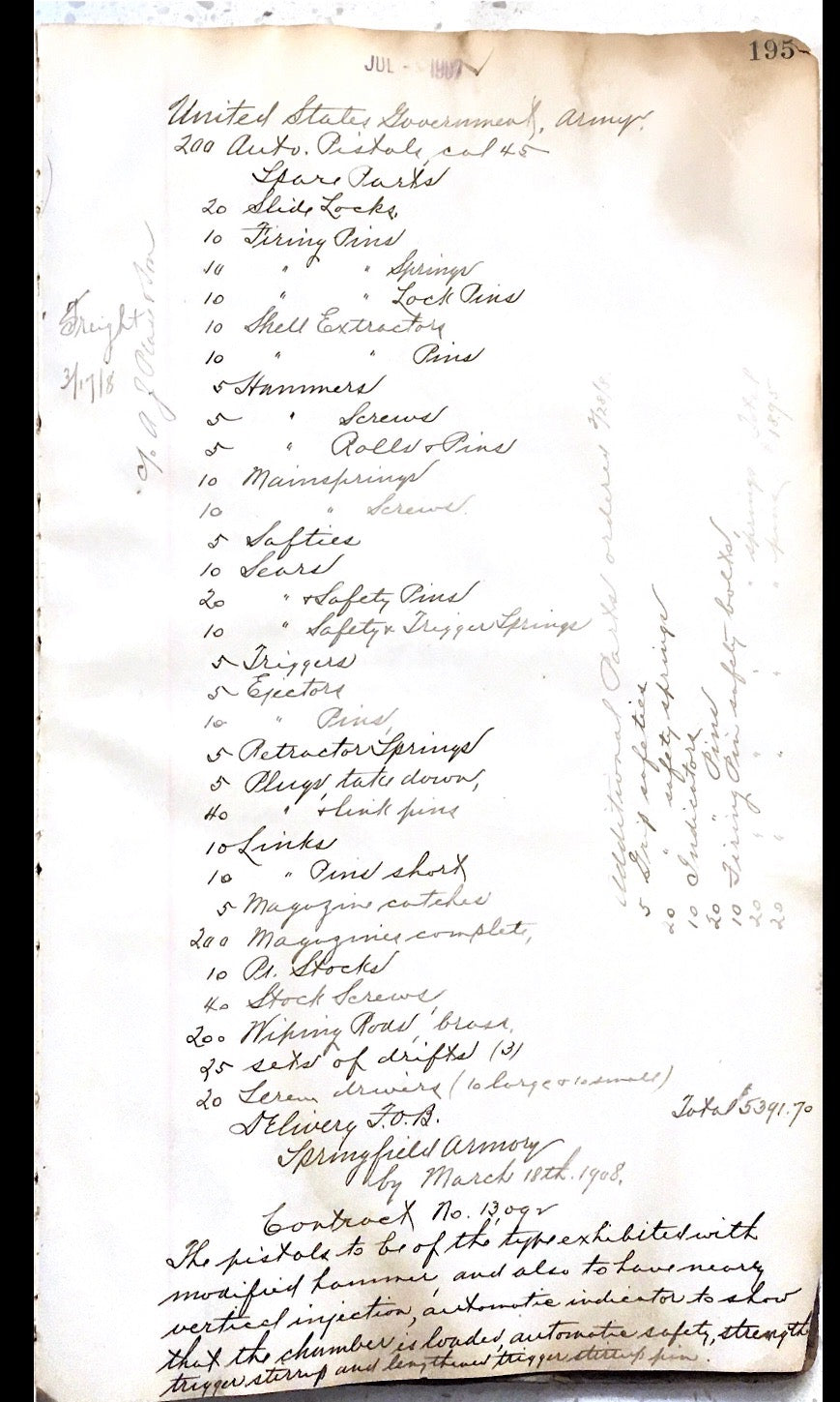 Colt Model 1907 45ACP SN:165 MFG:1908 - U.S. Military Trials