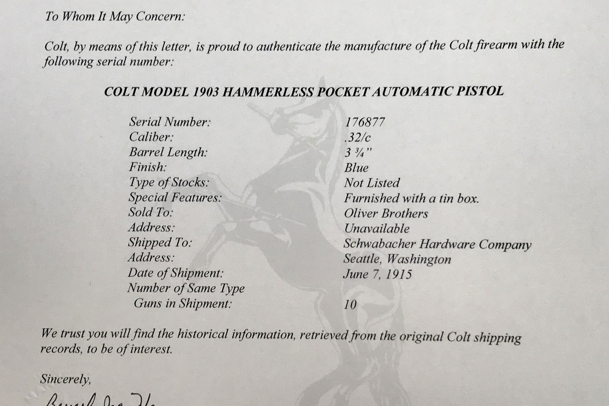 Colt 1903 Pocket Hammerless 32ACP SN:176877 MFG:1915