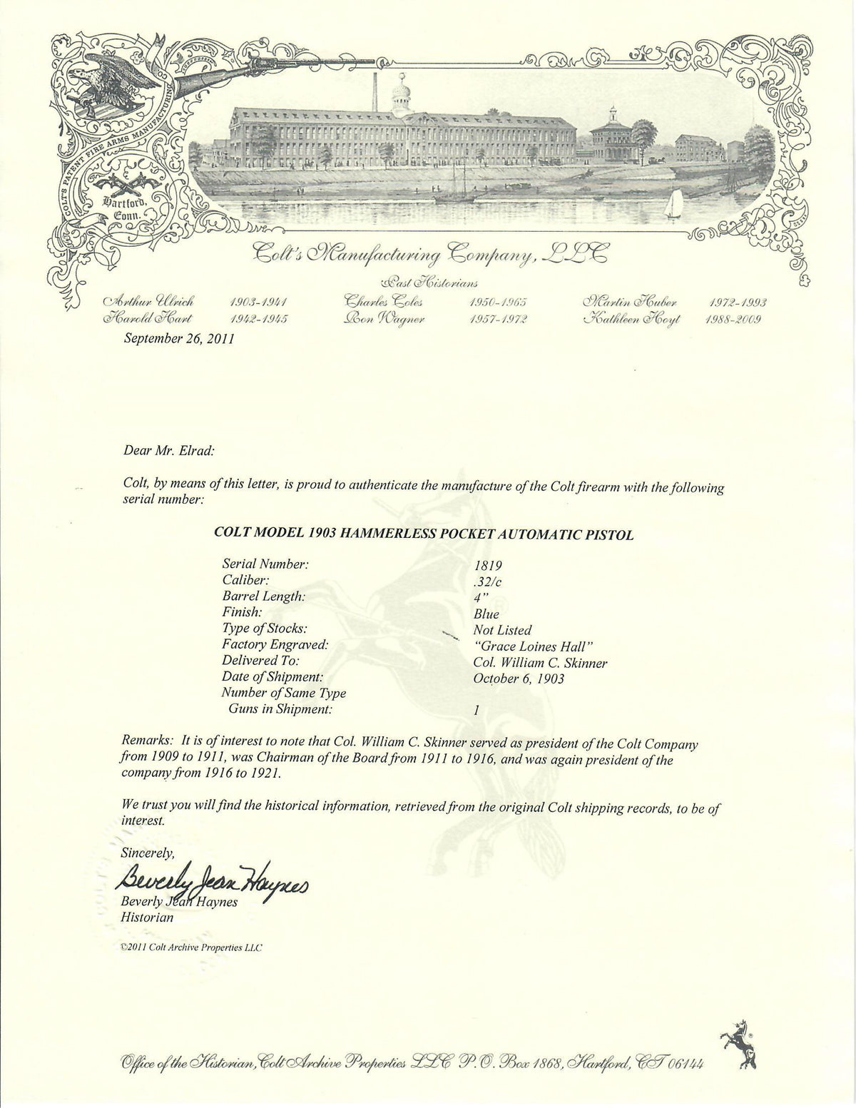 Colt 1903 Pocket Hammerless 32ACP SN:1819 MFG:1903