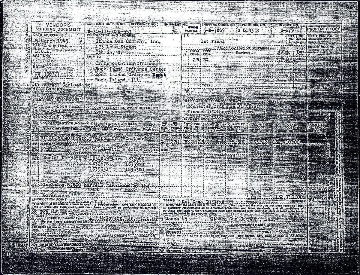 Ithaca M1911A1 45ACP SN:1831077 MFG:1945
