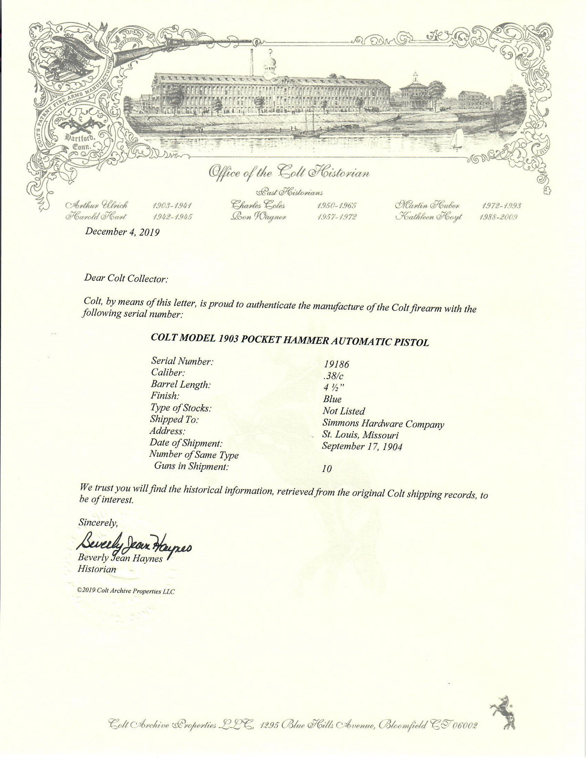 Colt 1903 Pocket Hammer 38ACP SN:19186 MFG:1904