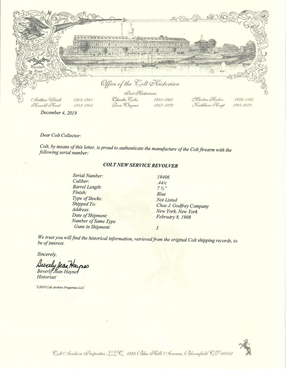 Colt New Service 44 7 1/2&quot; SN:19406 MFG:1908