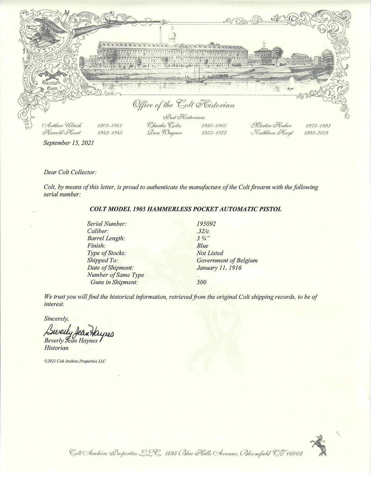 Colt 1903 Pocket Hammerless 32ACP SN:195092 MFG:1916 - Belgium Contract