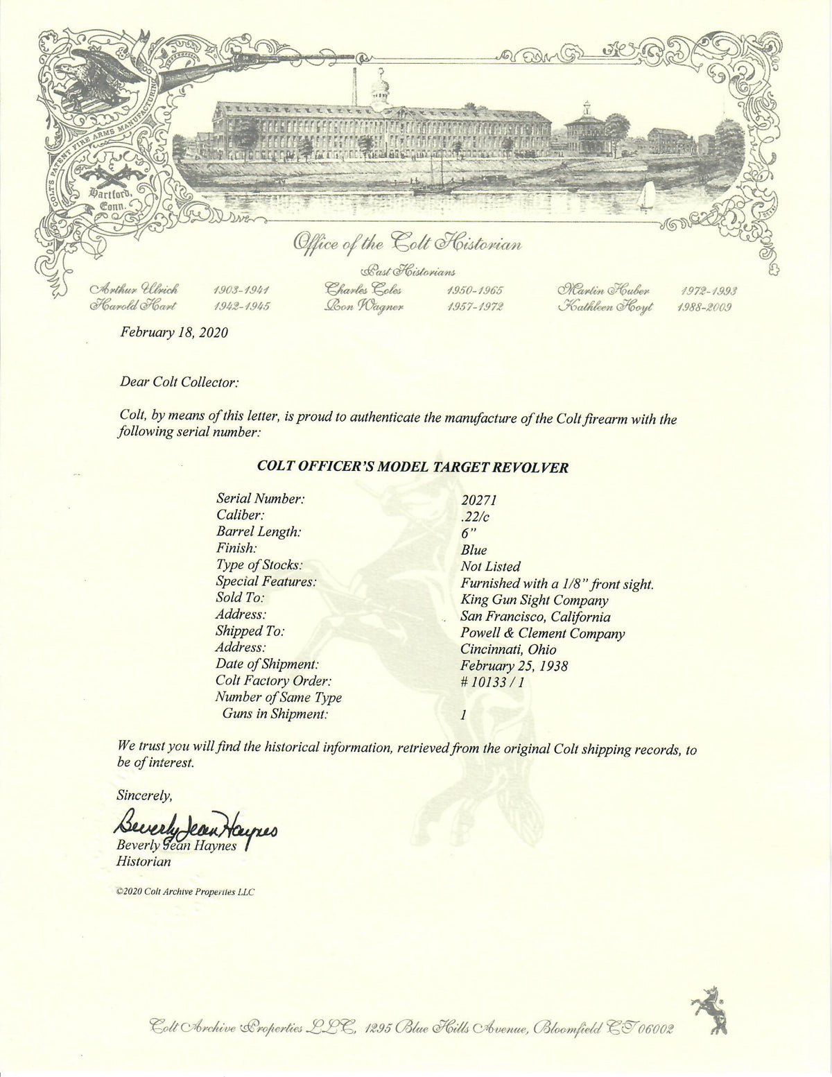 Colt Officers Model Target 6&quot; 22LR SN:20271 MFG:1938 - KING
