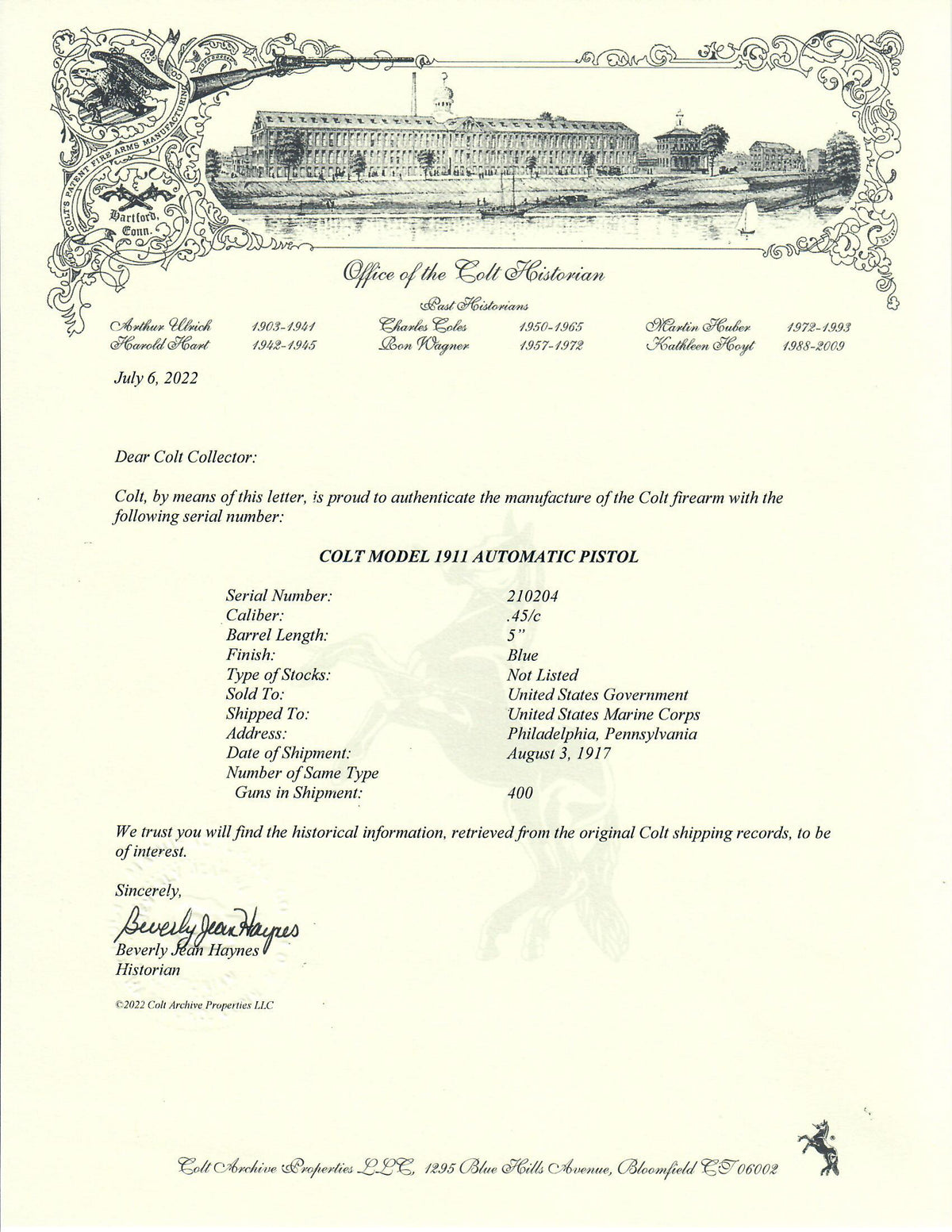 Colt M1911 45ACP SN:210204 MFG:1917 - USMC