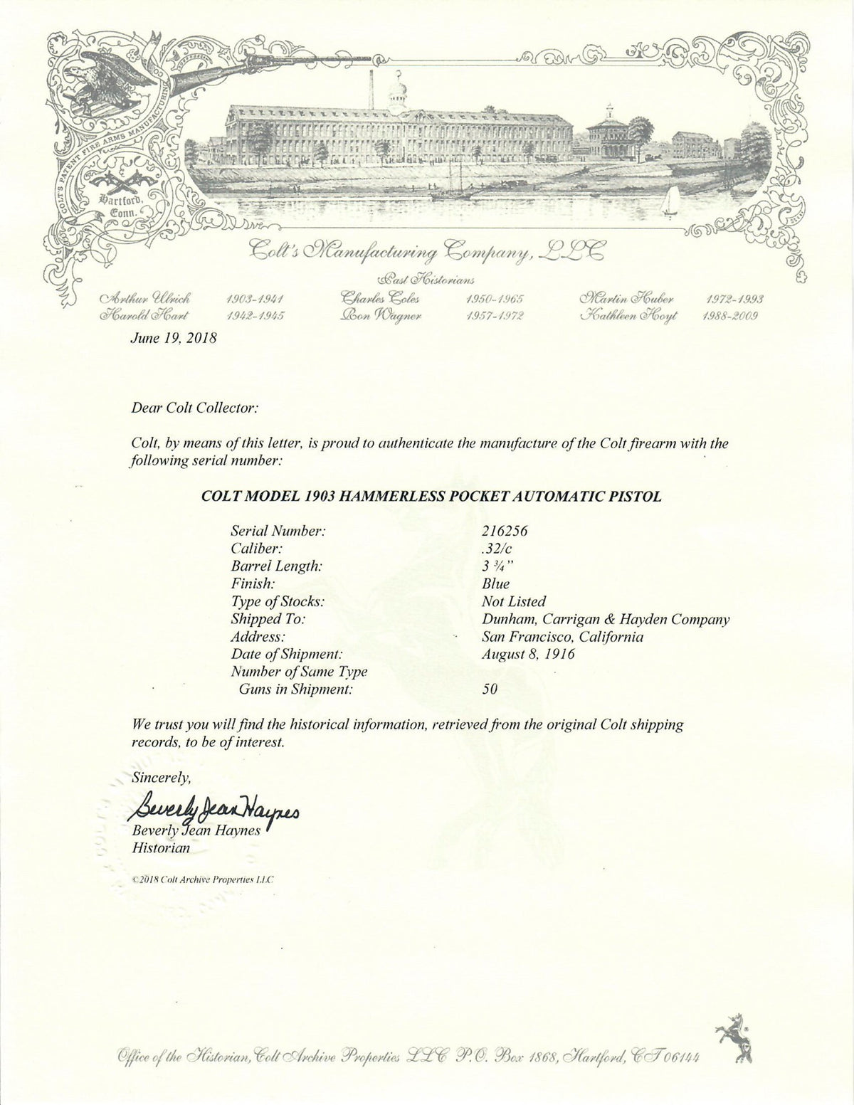 Colt 1903 Pocket Hammerless 32ACP SN:216256 MFG:1916