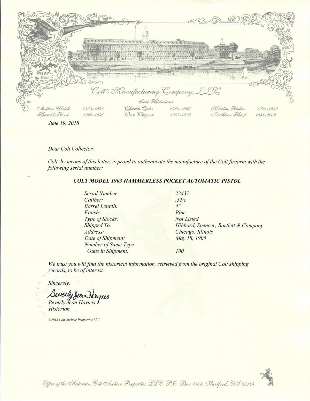 Colt 1903 Pocket Hammerless 32ACP SN:22437 MFG:1905