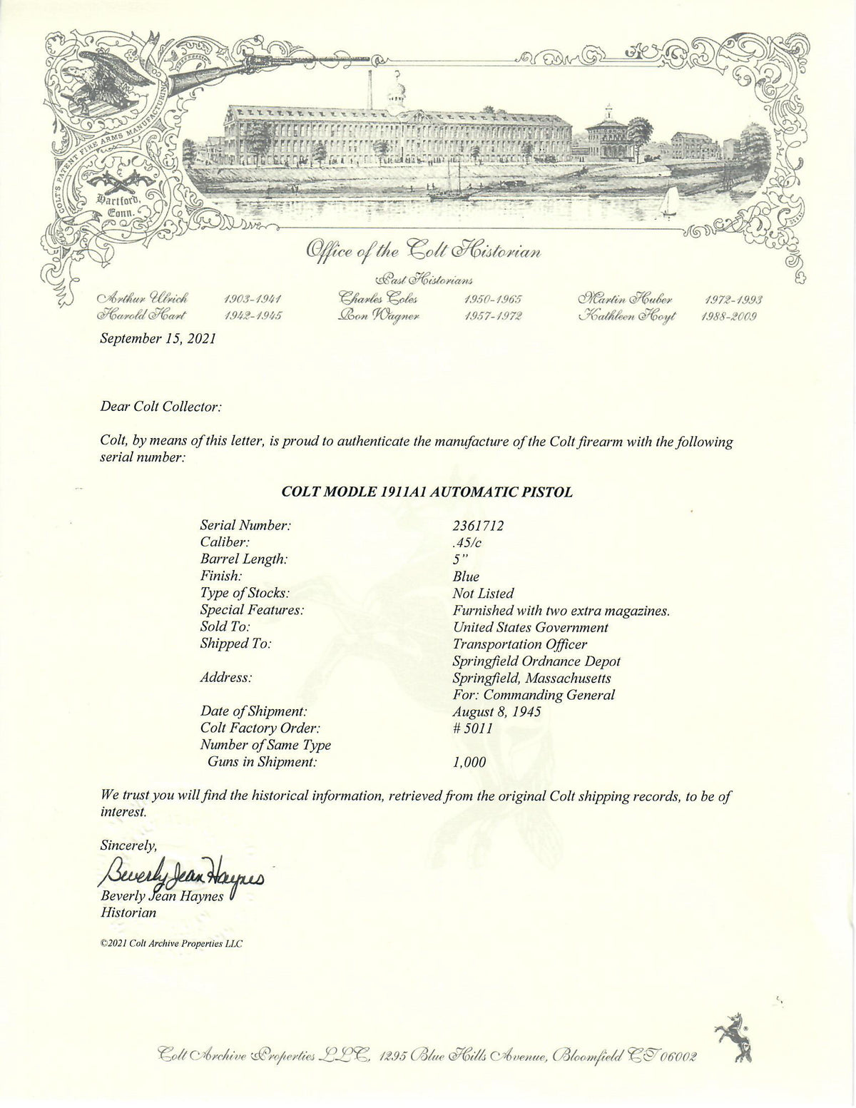 Colt M1911A1 45ACP SN:2361712 MFG:1945