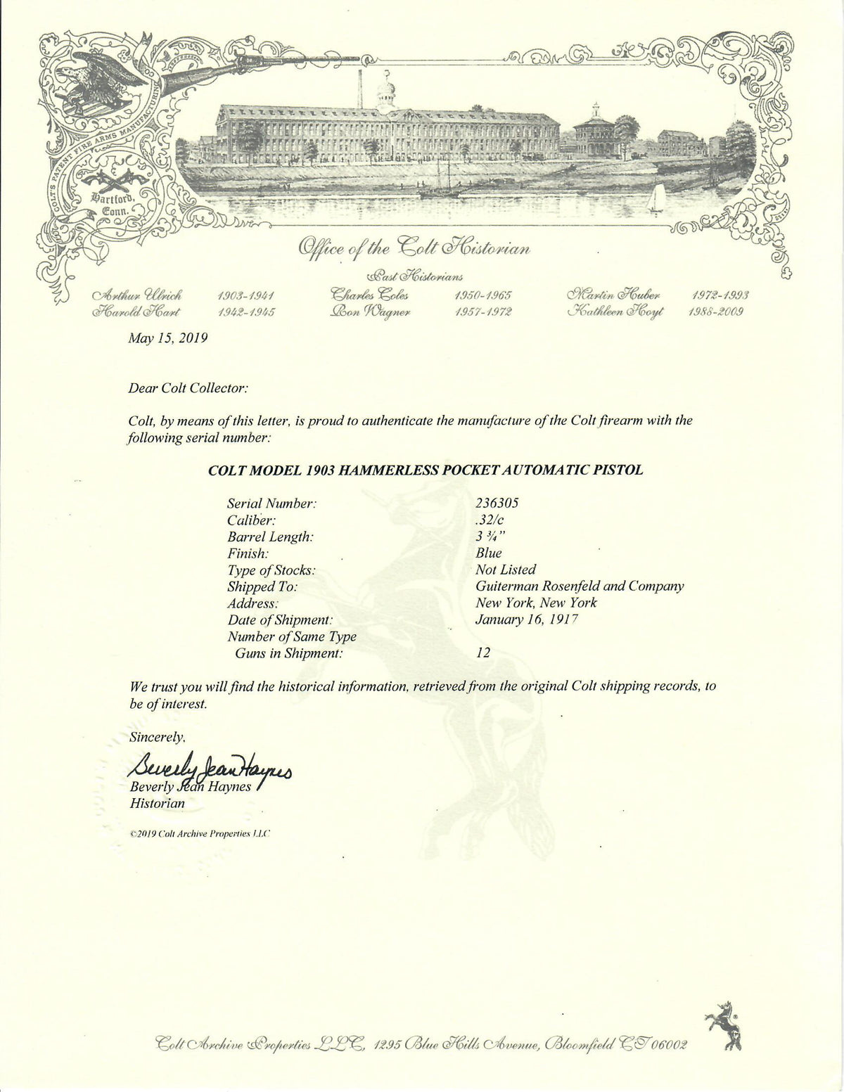 Colt 1903 Pocket Hammerless 32ACP SN:236305 MFG:1917 Belgian Overrun