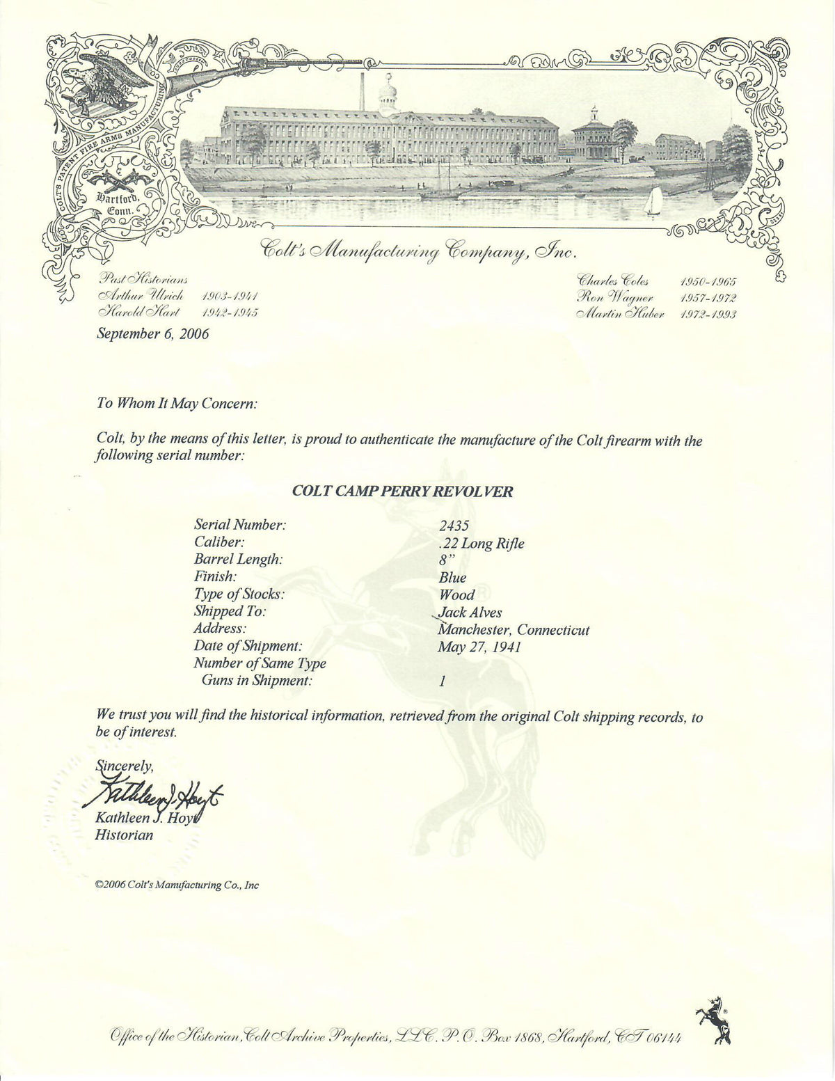 Colt Camp Perry 8&quot; SN:2435 MFG:1941